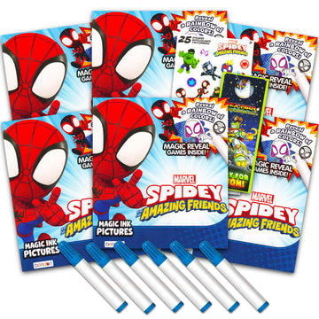 Spidey and His Amazing Friends Imagine Ink Coloring Book Set - 6 Pack No-Mess Magic Ink Books, Stickers and Door Hanger (Spidey 