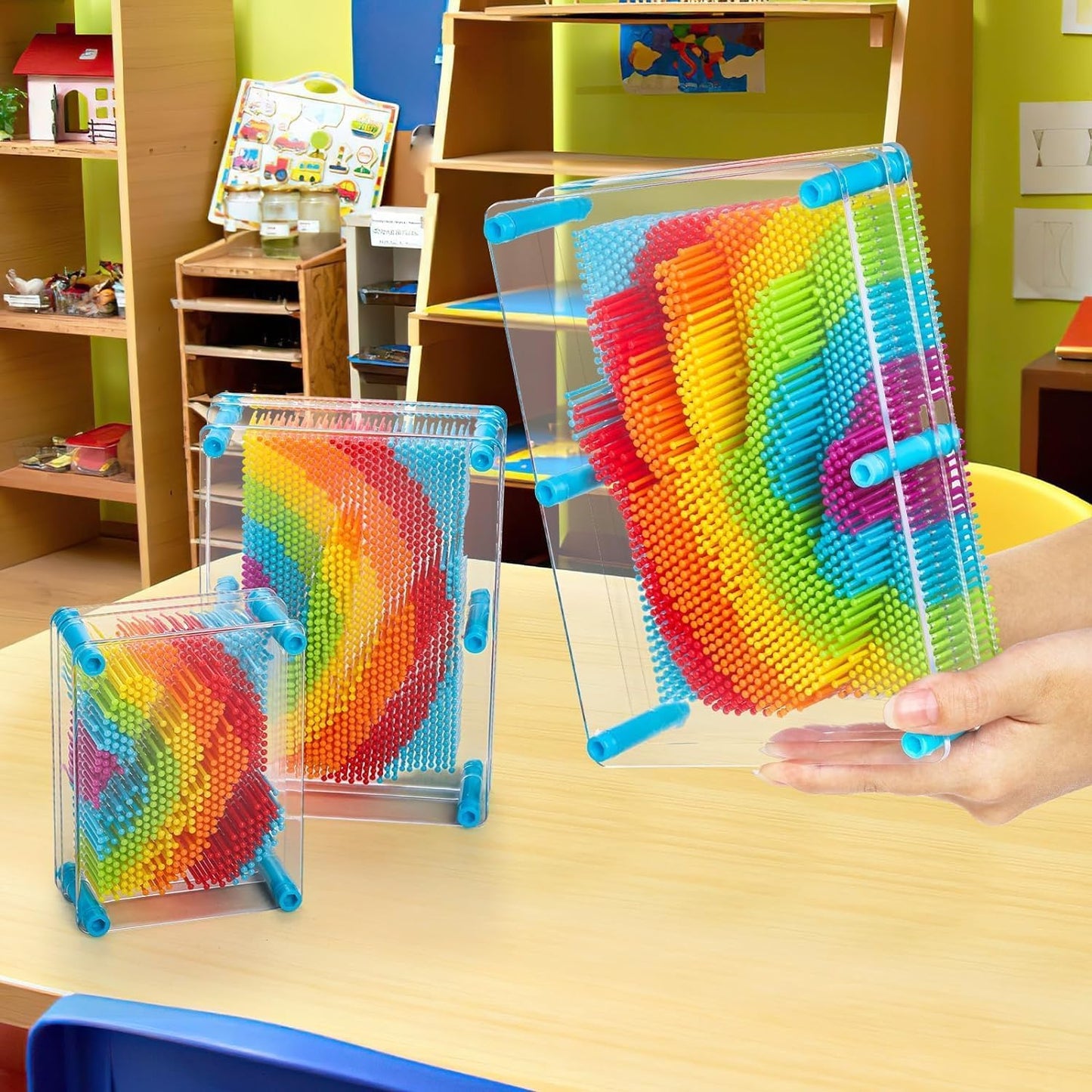 Hacaroa 3 Pack 3D Pin Art Toy, Rainbow Plastic Pin Art Board Sensory Toys, Pin Impression Sculpture Needle Toy For Autistic Children, Kids, Adults, 3 Sizes