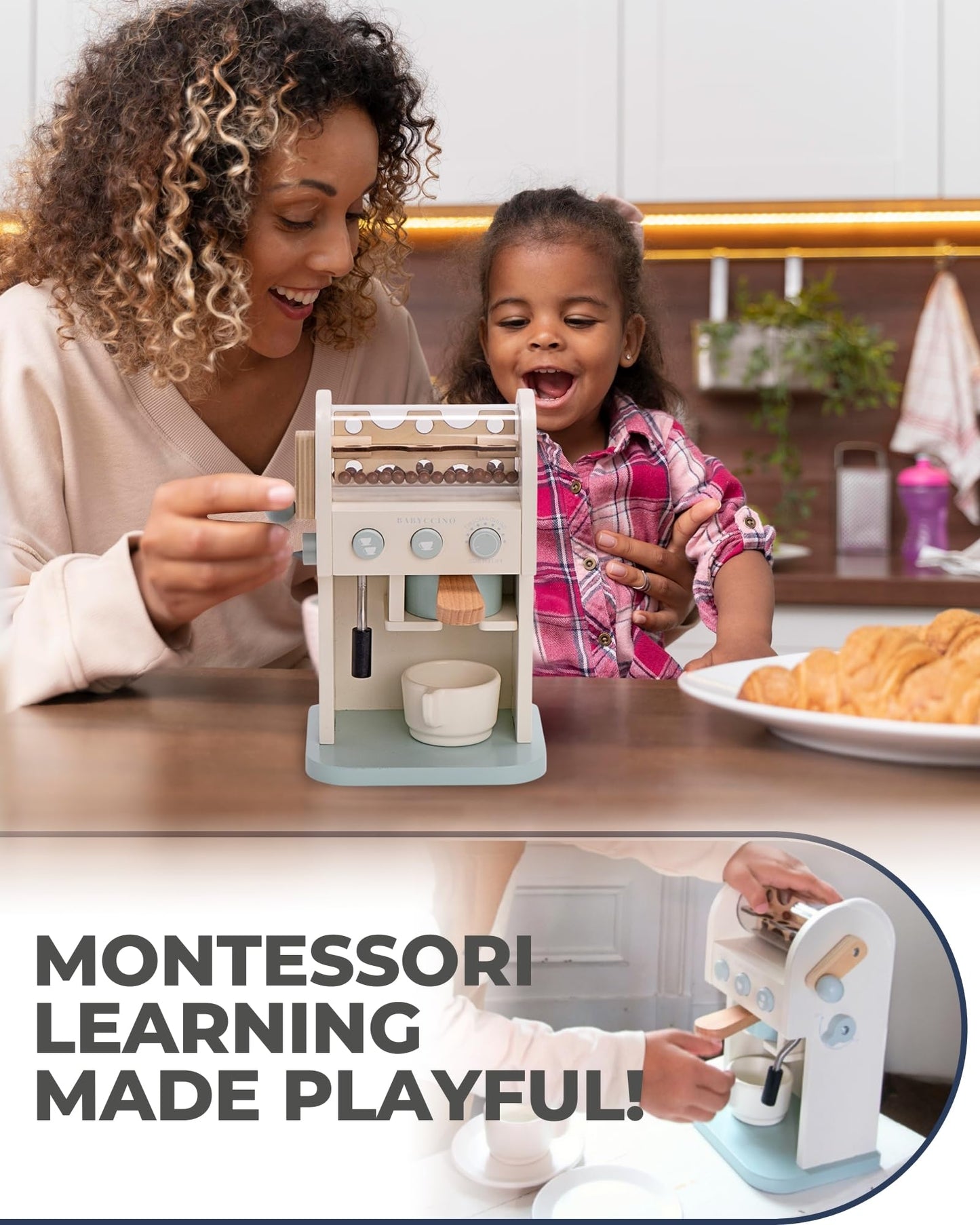 Toy Coffee Maker for Kids - Wooden Coffee Maker Toy for Imaginative Play - Kids Coffee Maker Playset for Skill Development - Boo
