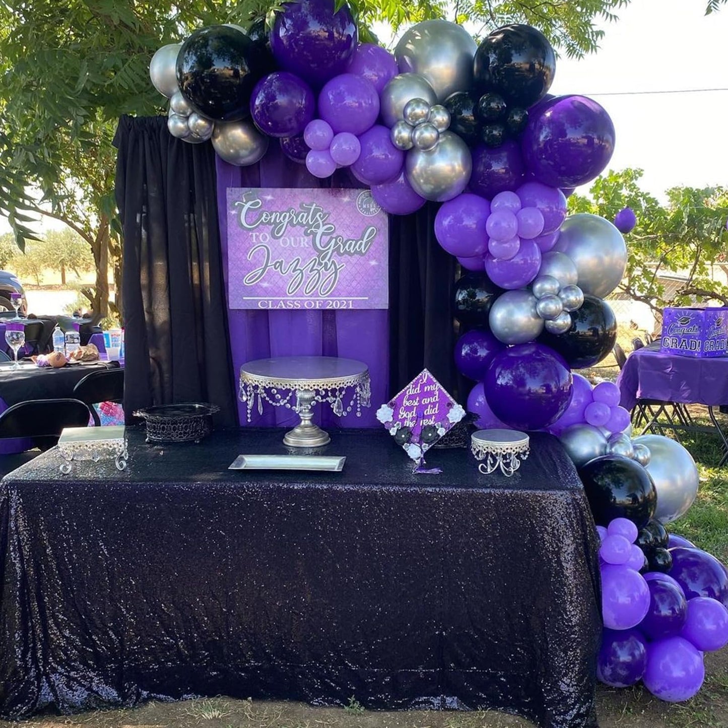 Purple And Black Balloons, 67Pcs 12 Inch Purple Black Silver Latex Balloons For Girls Women Wednesday Birthday Graduation Bridal