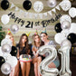 21St Birthday Decorations For Him Her, Happy 21St Birthday Banner With Black Silver White 21St Birthday Balloons Birthday Cake T