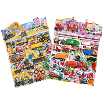 Shangrla Large Puffy Stickers Playset:Construction And Vehicle For Toddlers Boys Kids Travel Airplane Activities Reusable 3D Sticker With Trucks Tractor Police Car Fire Truck Ambulance,Puff Stickers.
