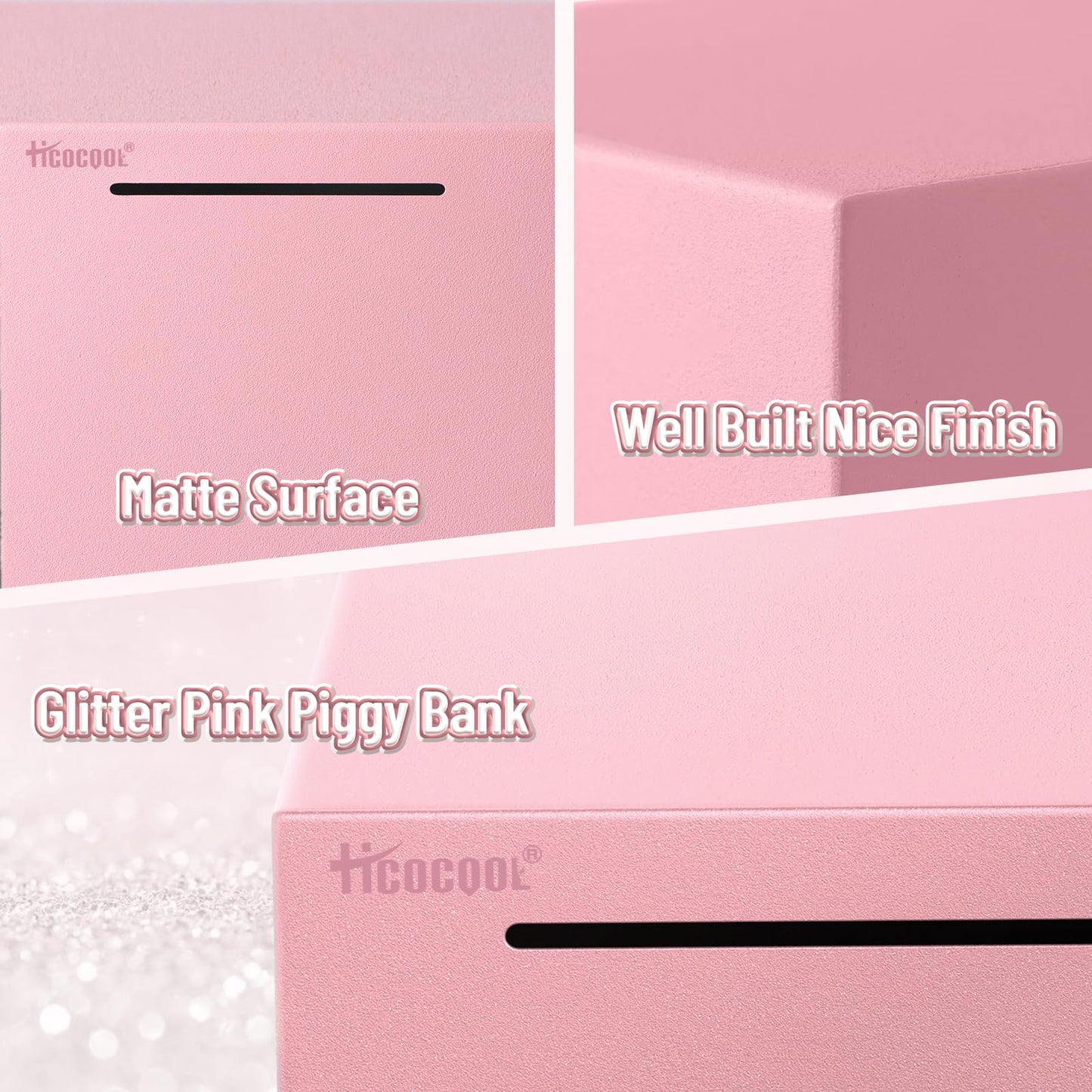 Hicocool Piggy Bank For Adults Must Break To Open, Unbreakable Stainless Steel Money Saving Box (Pink, 5.9 Inch)