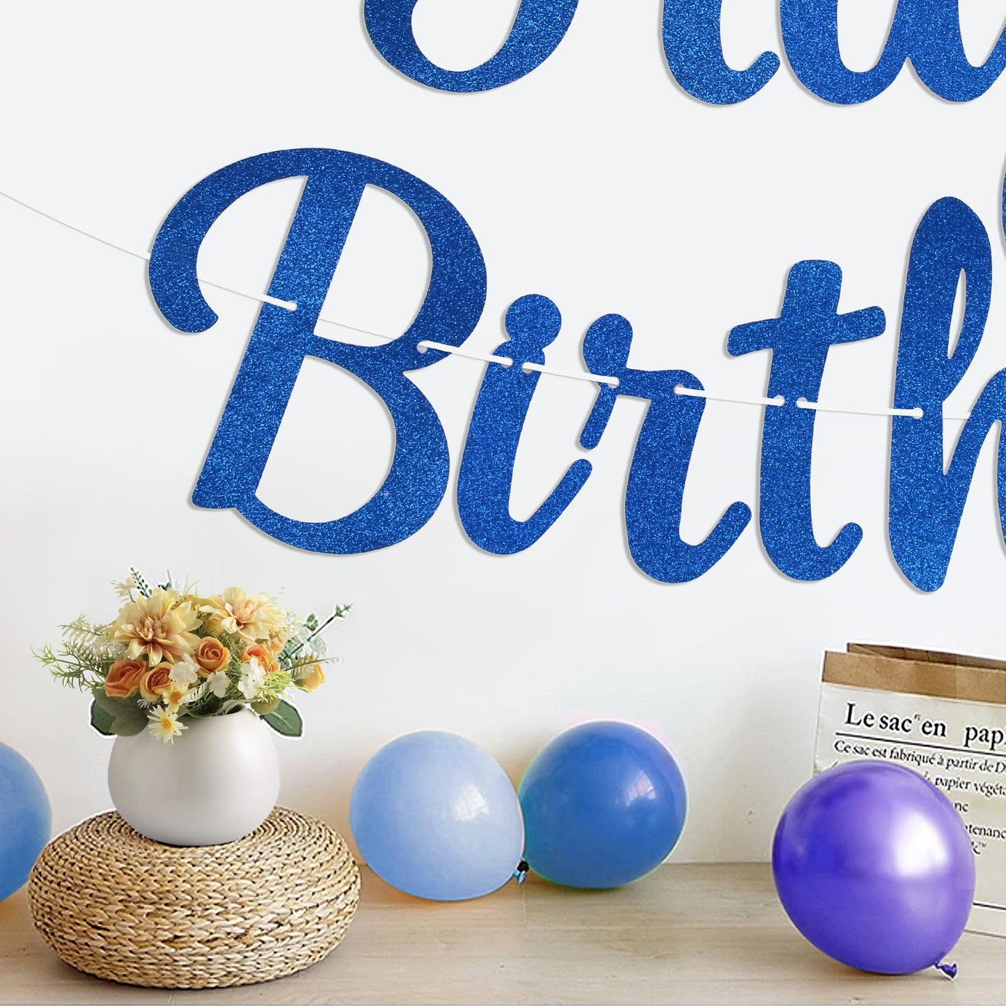 Blue Happy Birthday Decorations for Men, Happy Birthday Banner with Blue Happy Birthday Garland and Stars, NO DIY Birthday Party