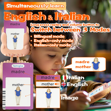 Halcontorno Talking Flash Cards For Kids - Italian Bilingual English Flashcard For Toddlers 3-12, Test Mode, 510 Sight Words, Au