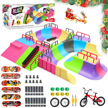 Ketiee Fingerboard Skate Park Kit: 57Pcs Finger Skateboard Ramp Set With Exclusive 31 Ramps 6 Mini Skateboards & Mini Bicycles, Huge Finger Skatepark Training Props Toys Gifts For Kids Ages 6 And Up