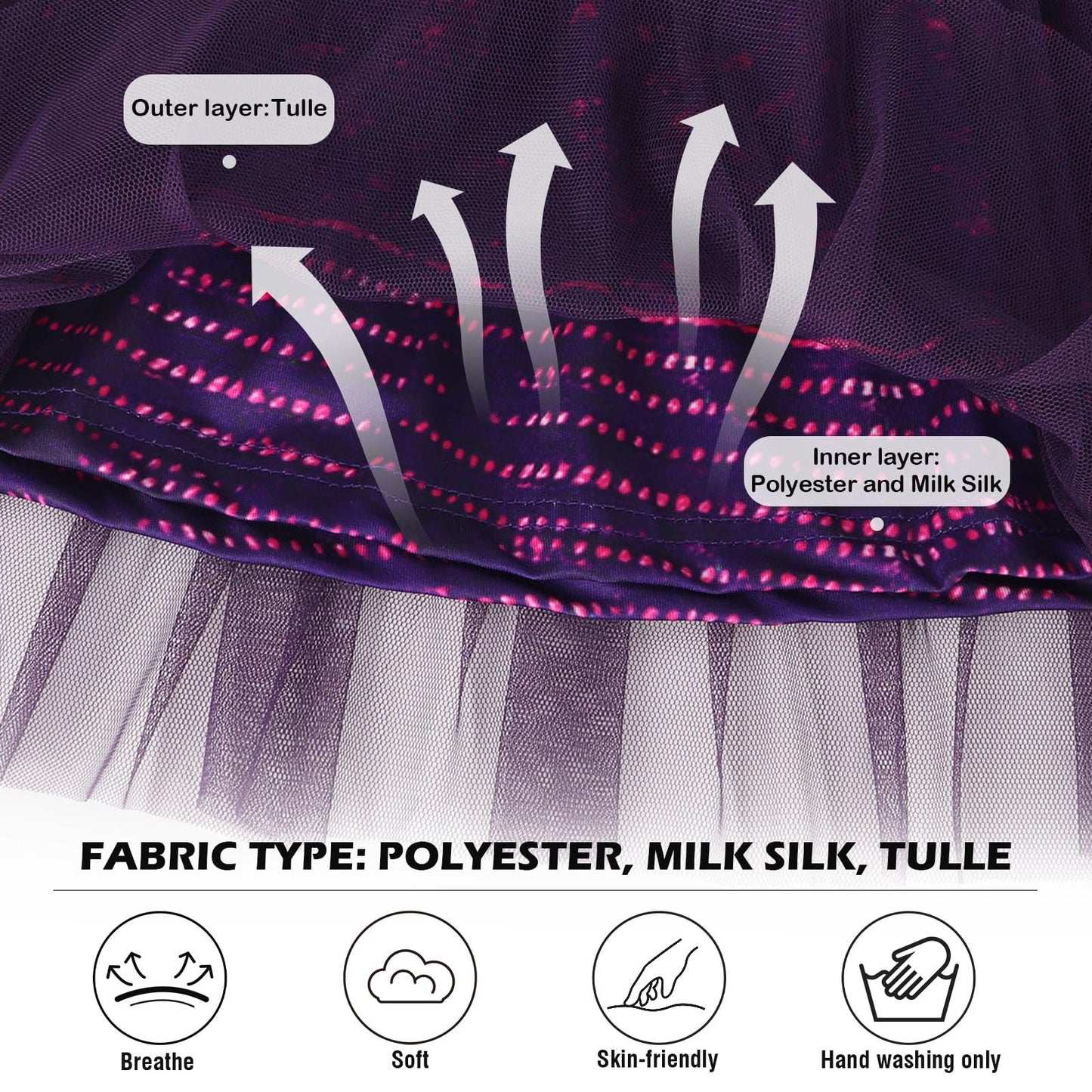 HenzWorld Girls Purple Dress Kids Costume Dress up for Girls Short Flutter Sleeve Tulle Dresses Halloween Cosplay Theme Party Ou