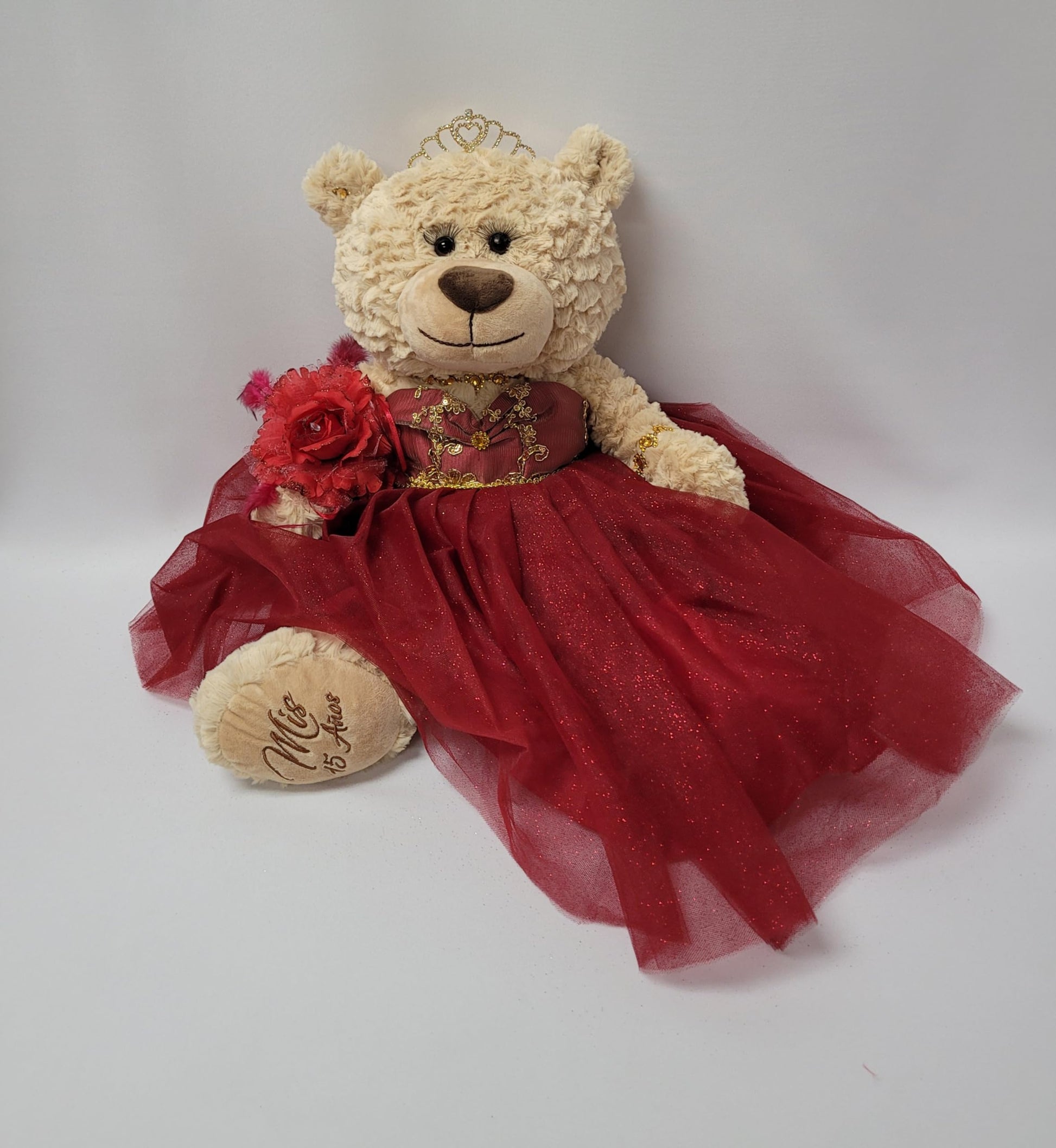 KINNEX COLLECTIONS SINCE 1997 20'' Quince Anos Quinceanera Last Doll Teddy Bear with Dress (Centerpiece) ~ ARC16832-7 (Burgundy)