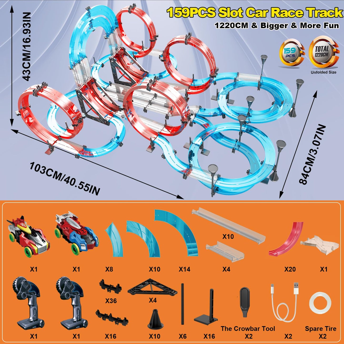 Slot Car Race Track Sets Dual-Player Electric Remote Control Cars Rechargable Magnetic Cars Racing Game with Hand Controllers Ci