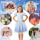 Benylion Princess Dress For Girls Princess Dresses Party Wear Puff Sleeve Tulle Dress For 2-3 Years,White