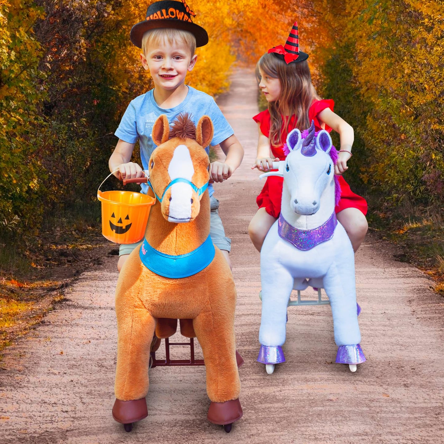 Ponycycle Unicorn Ride On Toys For Girls Horse Spirit Toys, Essential Model E Size 4 For Kids Age 4-8/35.4' Height, Birthday Gifts Plush Walking Animal Giddy Up Riding Toys Ride On Pony Pink E412