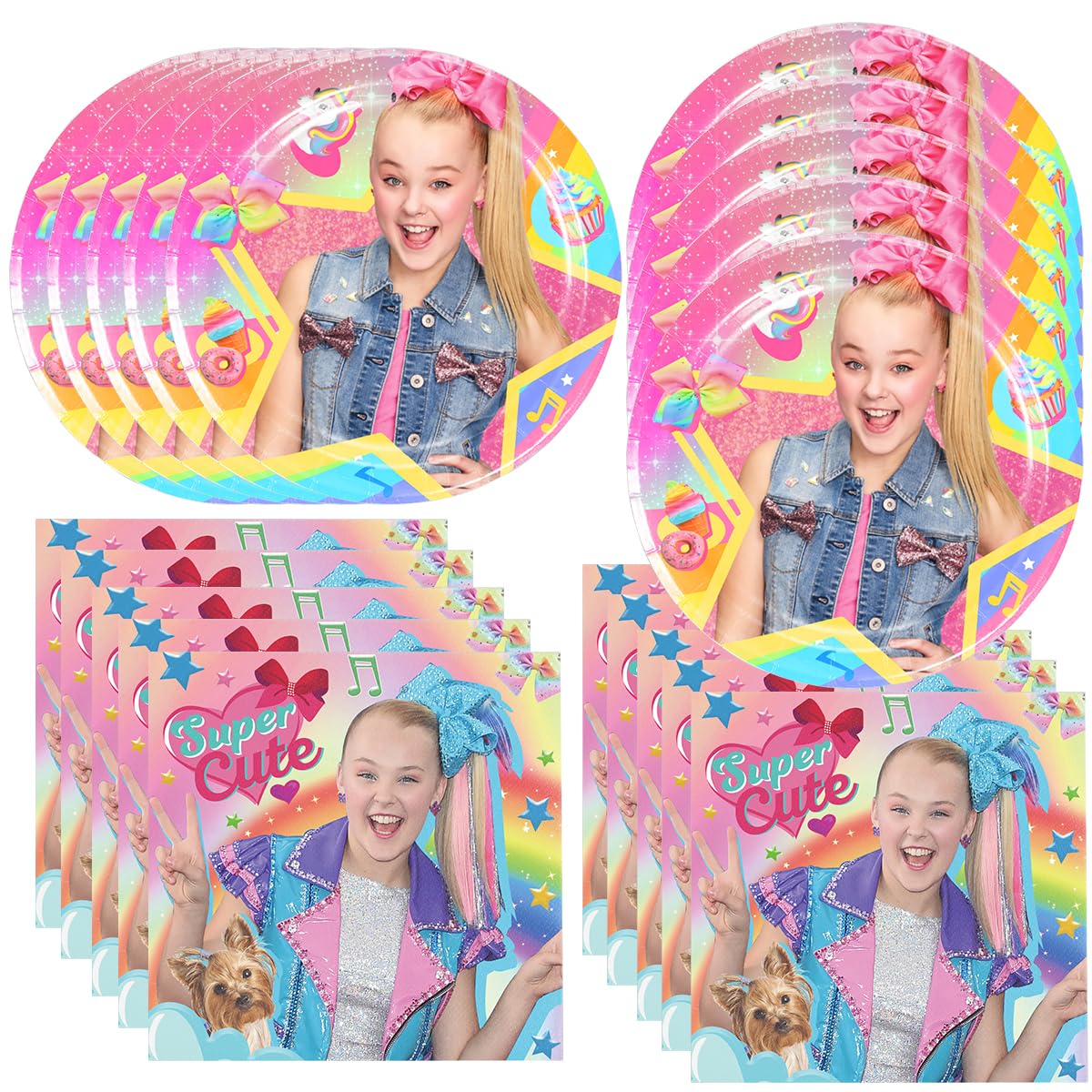 GYSIXGAOSU 40Pack Jojo Siwas birthday Party Supplies include 20 plates, 20 napkins for the Jojo party decoration