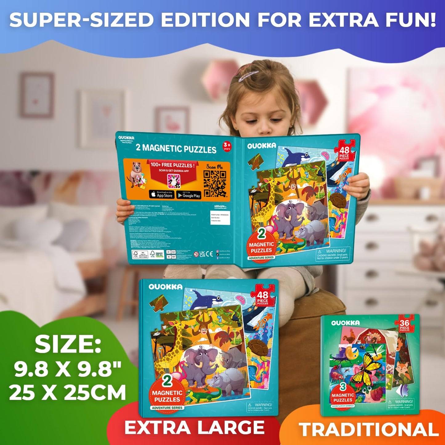 Quokka Magnetic Puzzles For Toddlers 2-4 - 2X48 Travel Puzzle Games For Kids Ages 3-5 Years Old - Car Activities Toy For Boys And Girls 4-6 Yo - Africa & Ocean Animals Learning Magnet For Road Trip