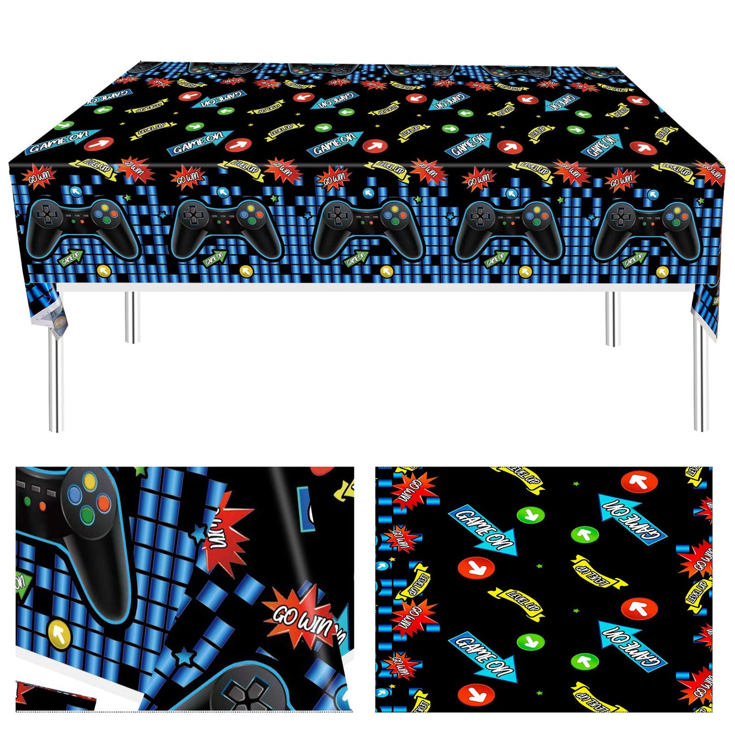 3 Pieces Video Game Tablecloth Gamer Tablecloth Blue Video Game Party favors Gaming Supplies Birthday Decorations for Boys Game