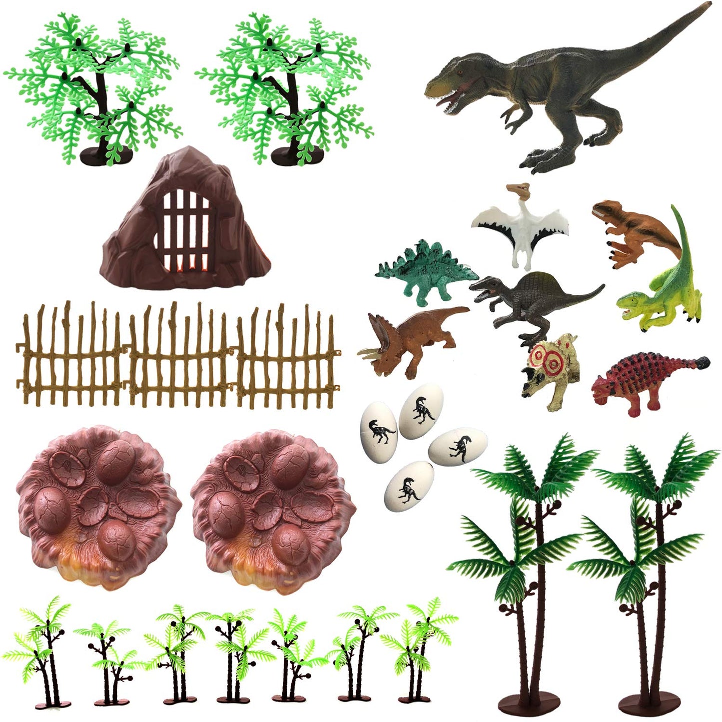 30 Piece Dinosaurs Toys Set - Plastic Dinosaurs Figures, Realistic Dinosaurs Trees & Rocks,Dinosaur Eggs and Nest,Kids Dinosaurs