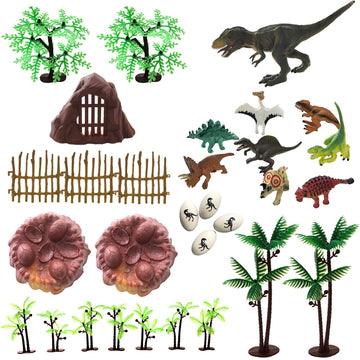 30 Piece Dinosaurs Toys Set - Plastic Dinosaurs Figures, Realistic Dinosaurs Trees & Rocks,Dinosaur Eggs and Nest,Kids Dinosaurs