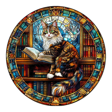 Wooden Puzzles For Adults - Challenging Maine Cat Library Adult Puzzle, Unique Animal Shaped Wooden Jigsaw Puzzles For Adults, C