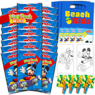 Beach Kids Disney Mickey Mouse Birthday Party Favors Set - Bundle with 24 Mickey Play Packs | Mini Coloring Books, Stickers, and
