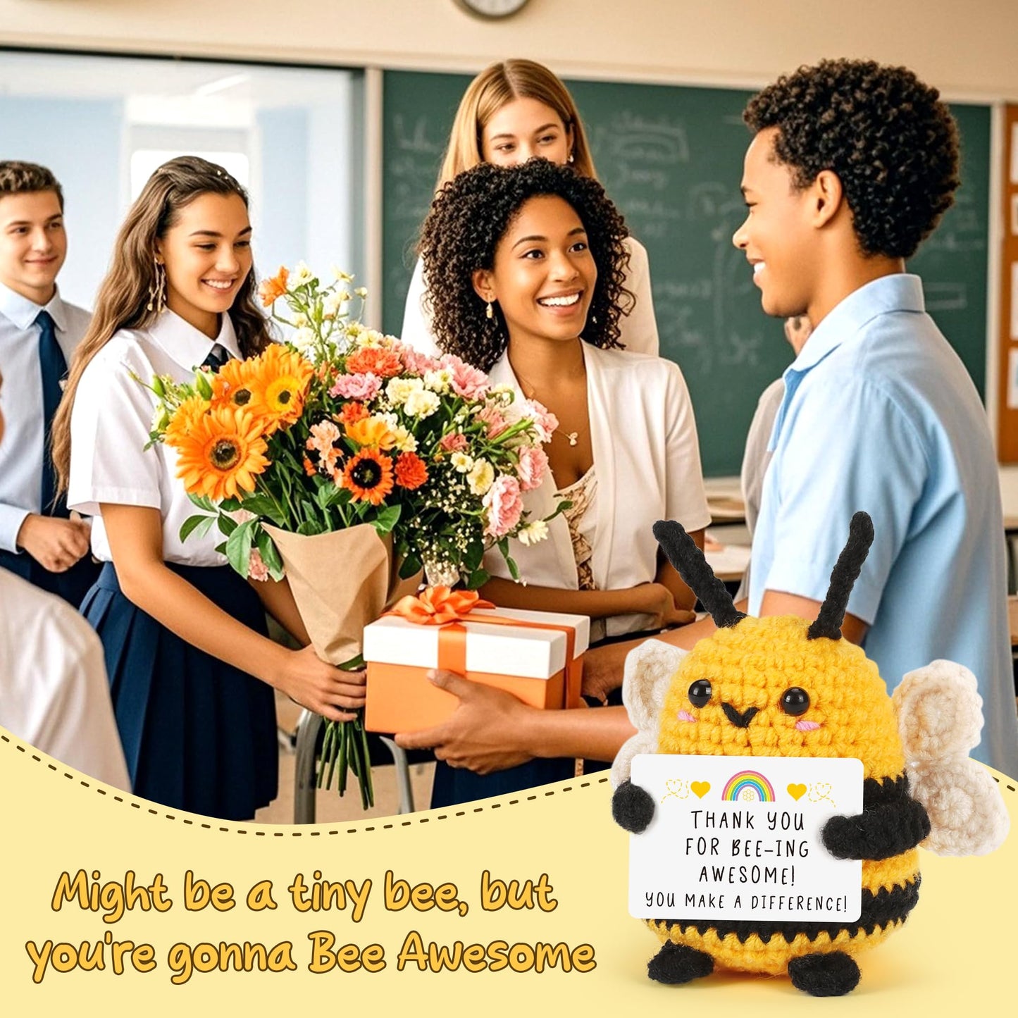 LEJIAJINW Tiny Crochet Bee Doll Thank You Teacher Appreciation Gifts for Coworker Employee Nurse Week Dentist  Retirement Gift for Woman Colleague Leaving Going Away Goodbye Farewell Presents