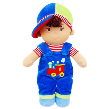 June Garden 13.5'' Soft Dolly Milo - Stuffed Soft Baby Boy Doll for Birth and Up - Blue Outfit