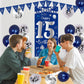 15Th Birthday Decorations For Boys Girls, Navy Blue Silver Happy 15Th Birthday Decorations Door Sign Banner 32'' Number 15 Foil