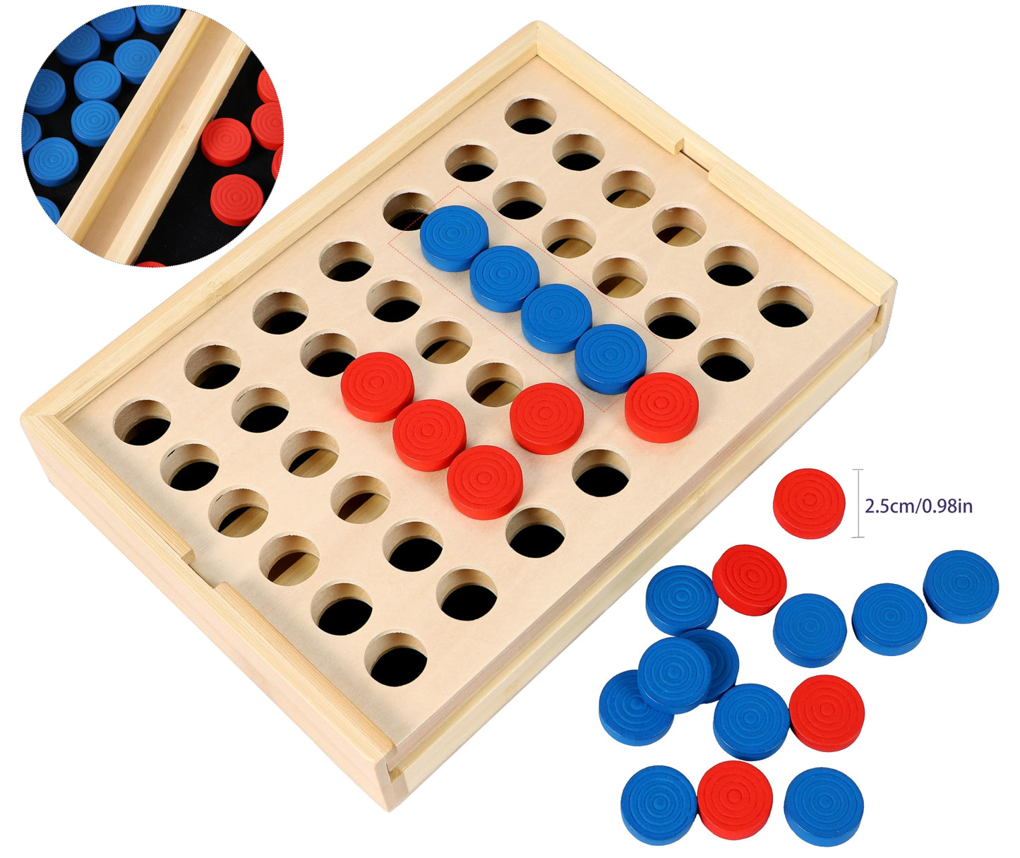 TOWO Wooden 4 in a Row Game - Classic Strategy Game for mature-themeds Children-Connect The 4 Discs of Same Colour in a Row - Travel Games Family Board Games Toys Gift for 6 Years Old Kids Boys Girls mature-themeds