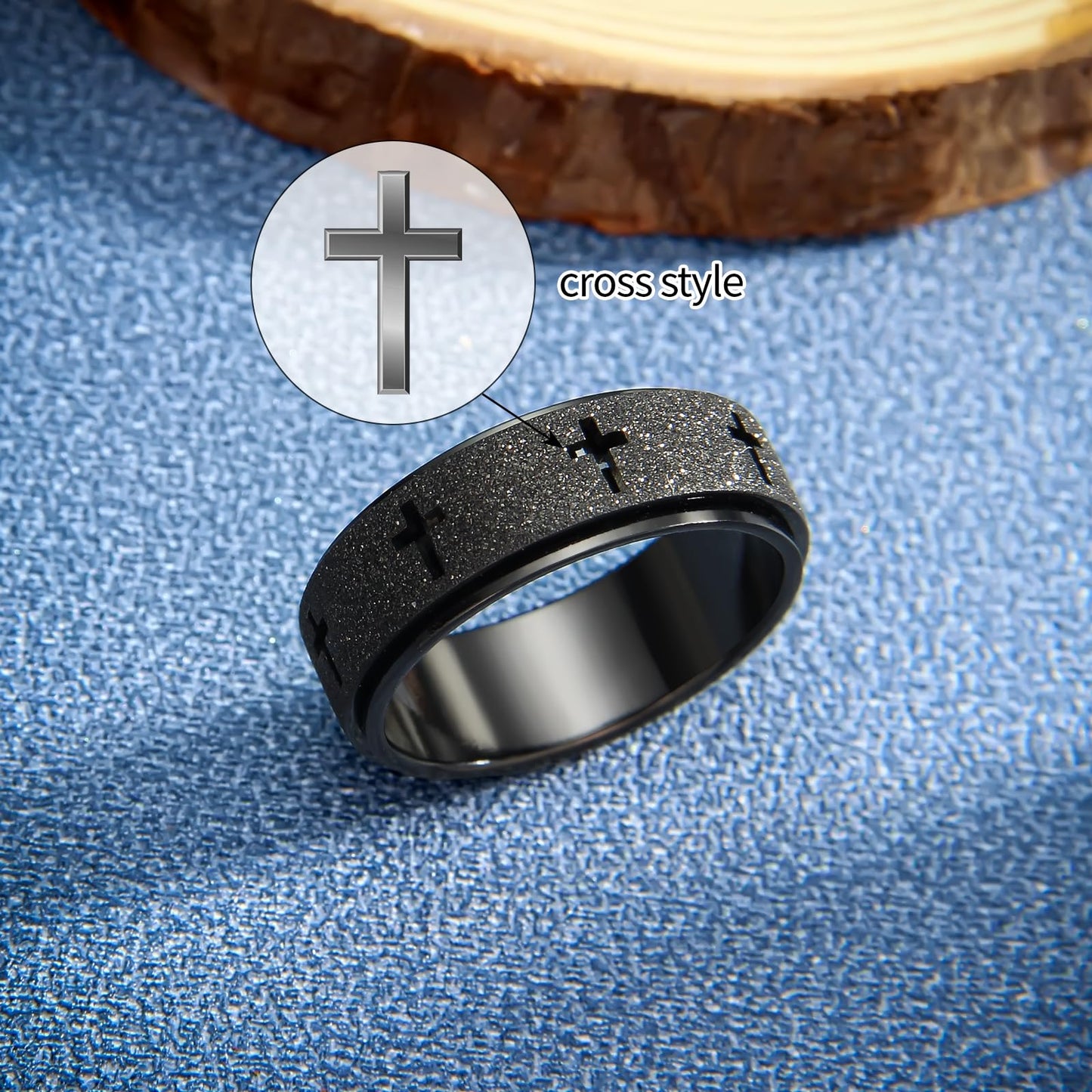Anxiety Spinner Ring For Men - Stainless Steel Fidget Spinner Ring, Band Cross Thumb Roating Rings For Stress Relief 8Mm Anxiety
