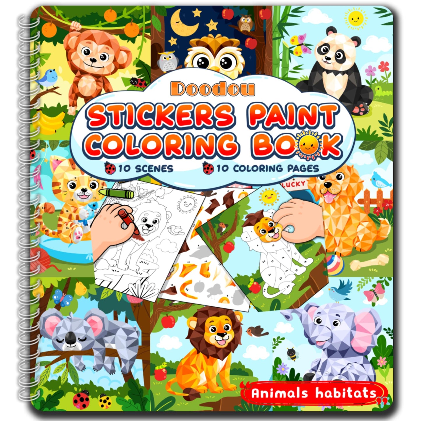 Animal Habitats Sticker Book, Crafts For Kids Age 4-8, Paint By Number Sticker Book And Coloring Pad, Fun Sticker Puzzle, 10 Sce