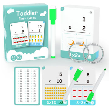 60 Cards, 120 Pictures Educational Math Flash Cards, Multiplication Flash Cards, Division Flash Cards For Toddlers 7,8,9,10,11 Years For 2Ed, 3Rd,4Th,5Th, 6Th Grade Studends.
