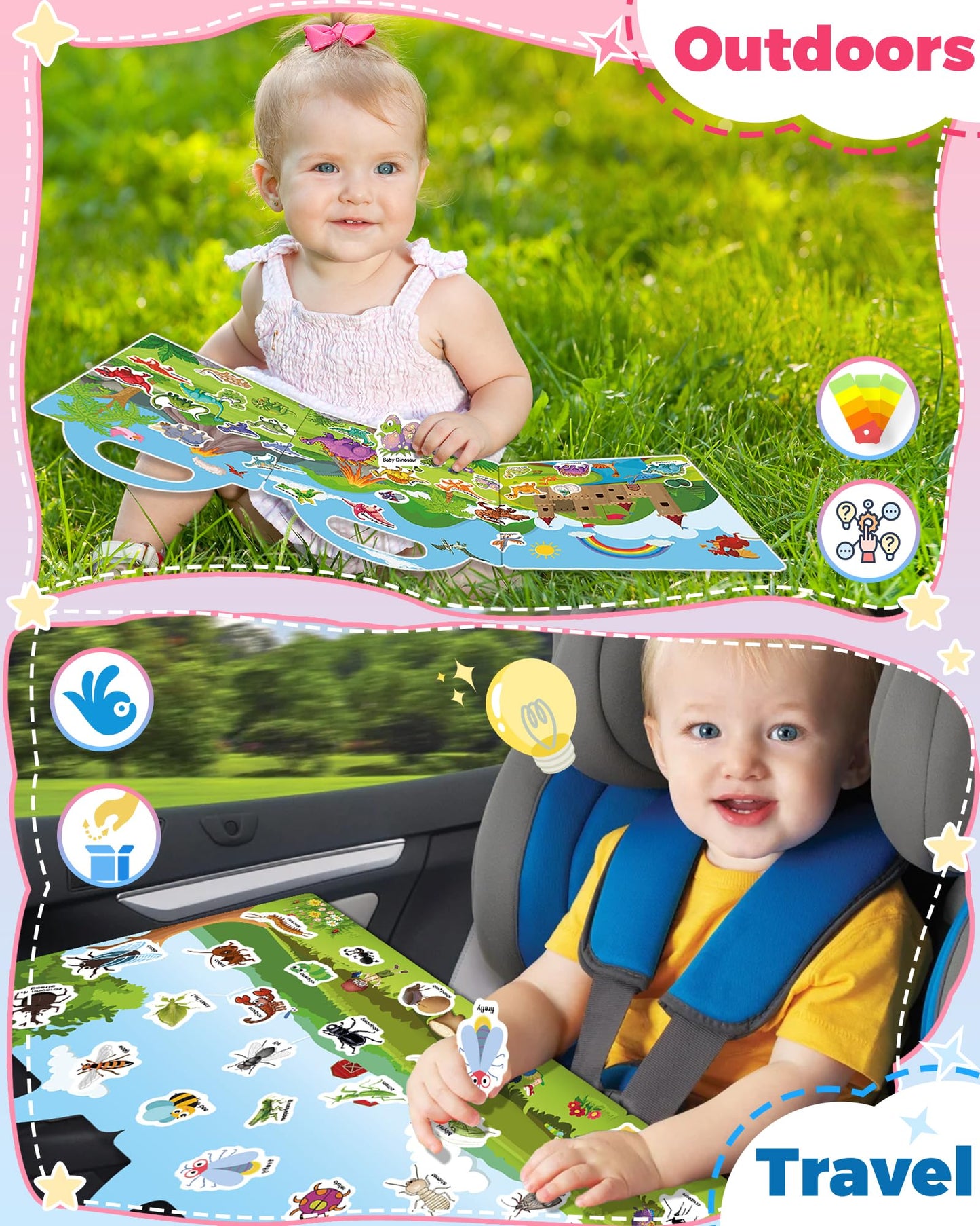 4 Pack Reusable Sticker Book For Toddlers, Toddler Sticker Book For Kids, Toddler Activities Crafts Preschool Learning Travel Bi