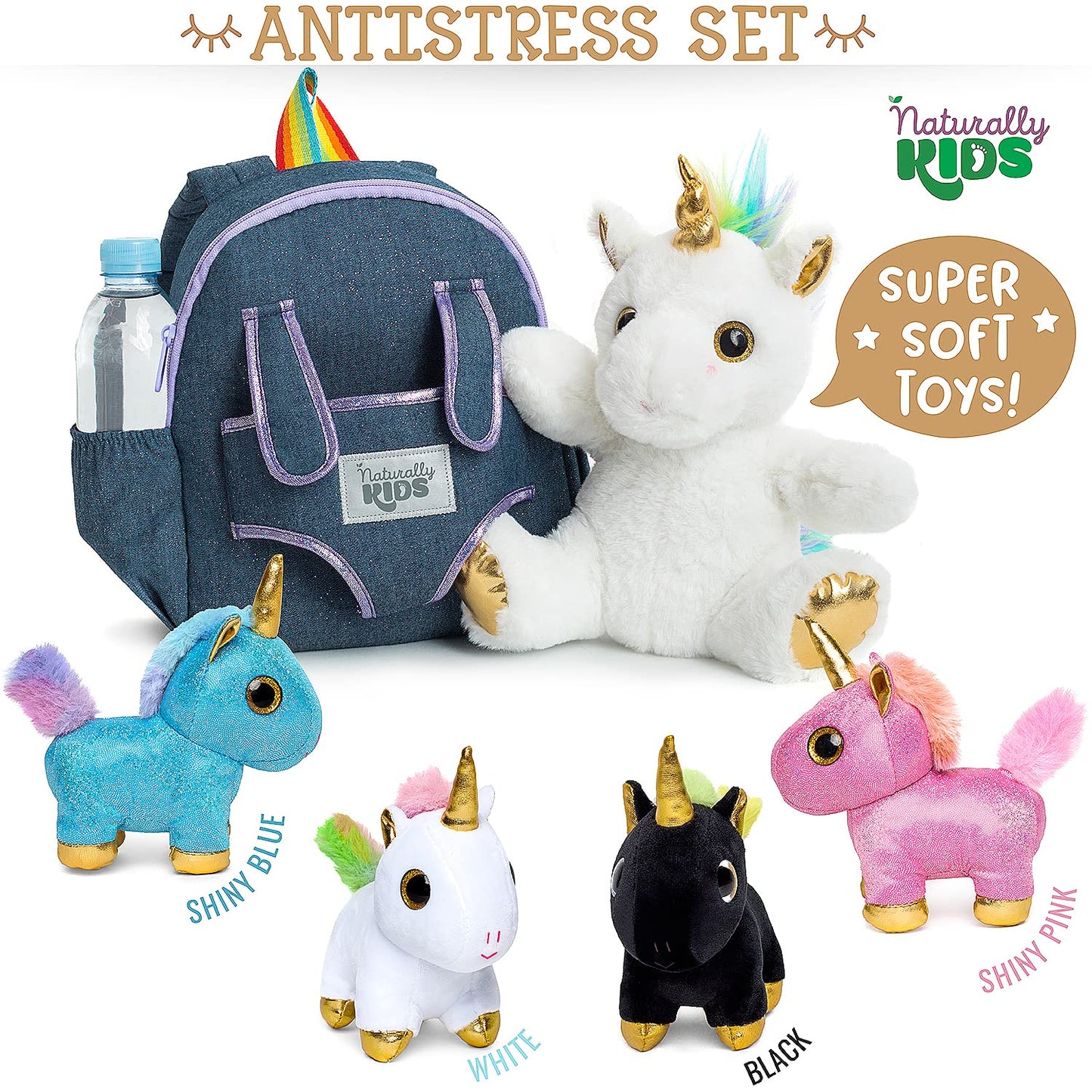 Naturally KIDS Toddler Unicorn Backpack w Plush Unicorn Toys, Gifts for 2-5 Year Old Girls, Toddler Backpack