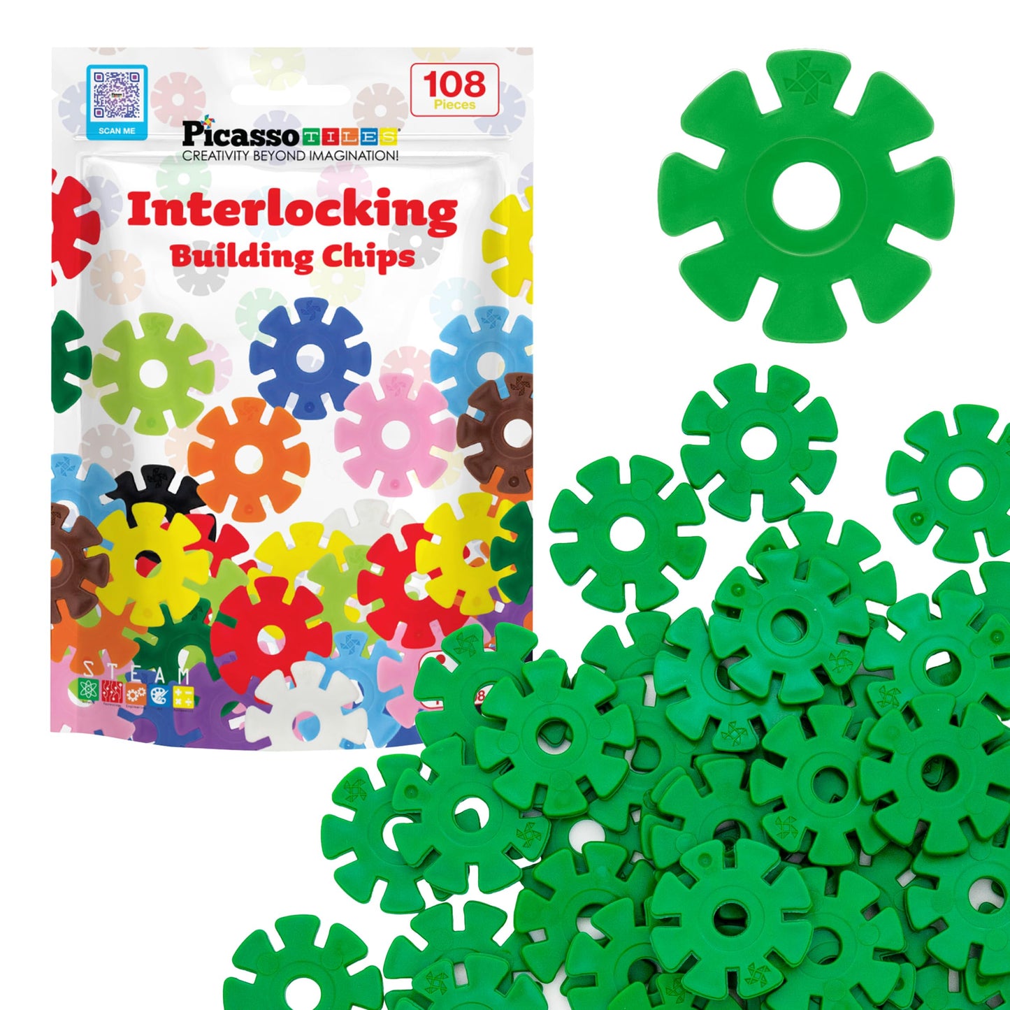 Picassotiles Building Chip Interlocking Disc Construction Blocks In Green Color Stem Learning Early Education Toy Engineering Pl