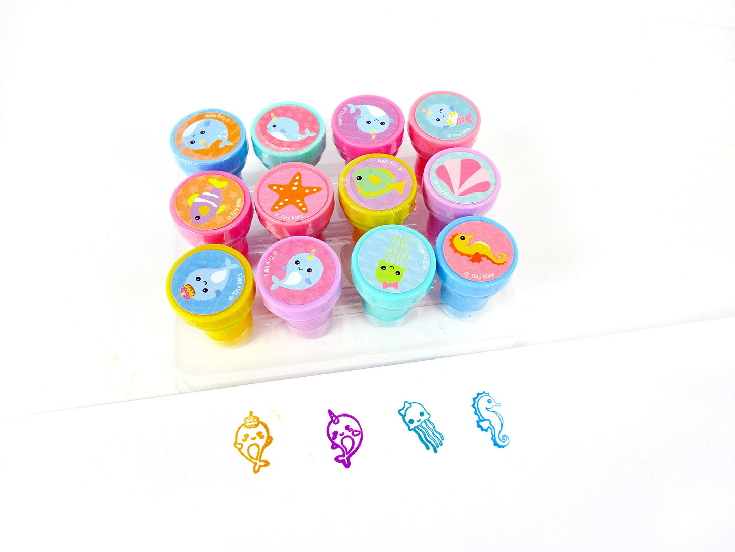 Tinymills 12 Pcs Narwhals Under The Sea Stamp Kit For Kids Self Inking Stamps Gift Easter Basket Filler