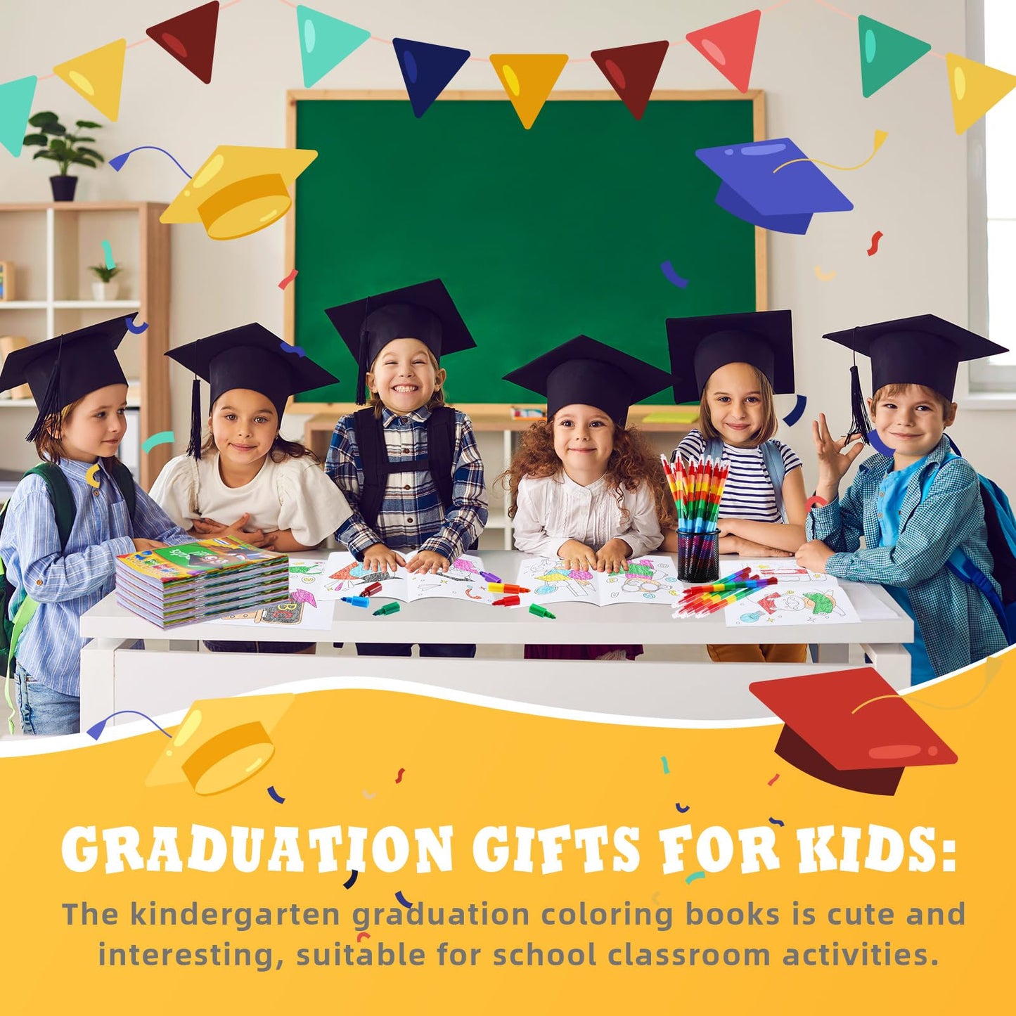 BenLouis 12 Kindergarten Graduation Mini Coloring Books Kids with 12 Stacking Crayons Preschool Classroom Party Favors Small Act