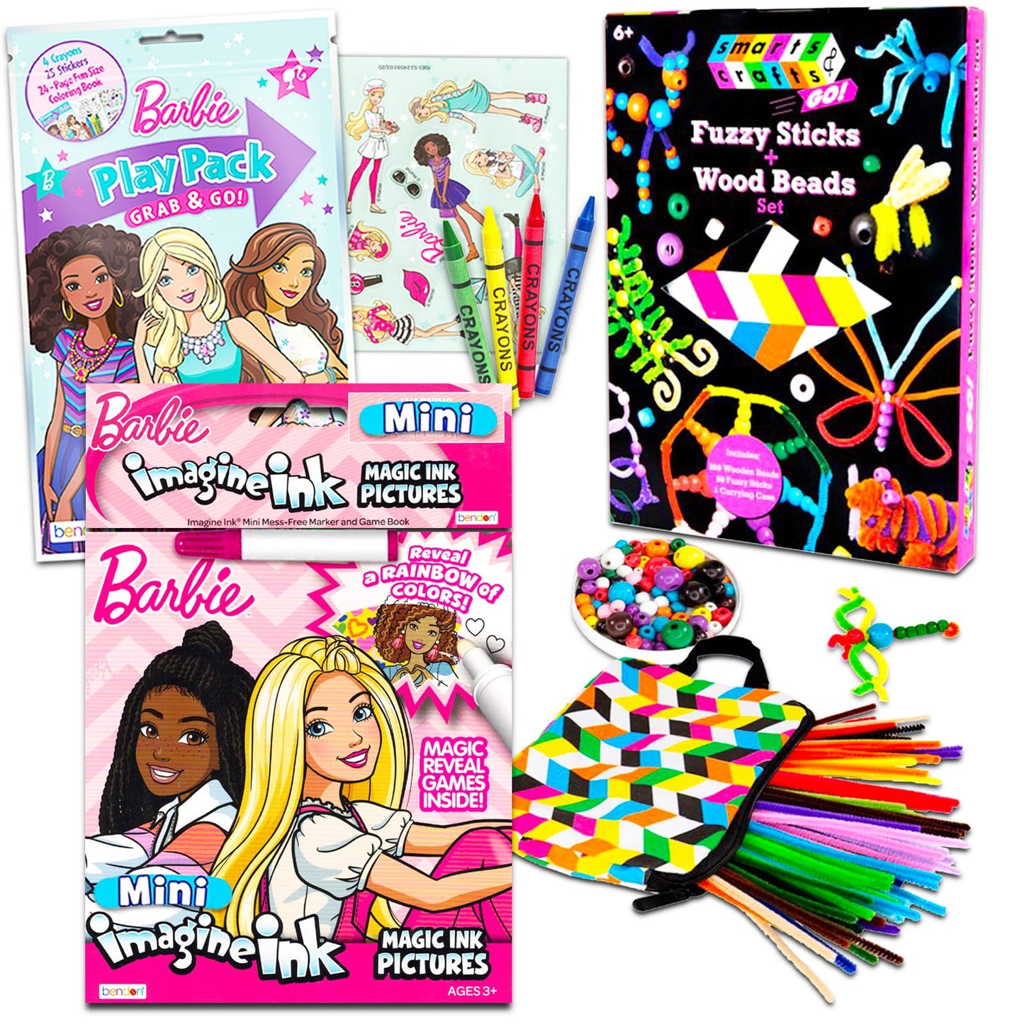 Barbie Coloring Book and Art Relaxation Set ~ Barbie Coloring Book Set with Fuzzy Sticks and Wood Beads Set (Barbie Coloring Boo