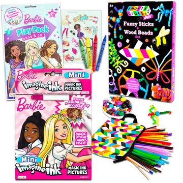 Barbie Coloring Book and Art Relaxation Set ~ Barbie Coloring Book Set with Fuzzy Sticks and Wood Beads Set (Barbie Coloring Boo