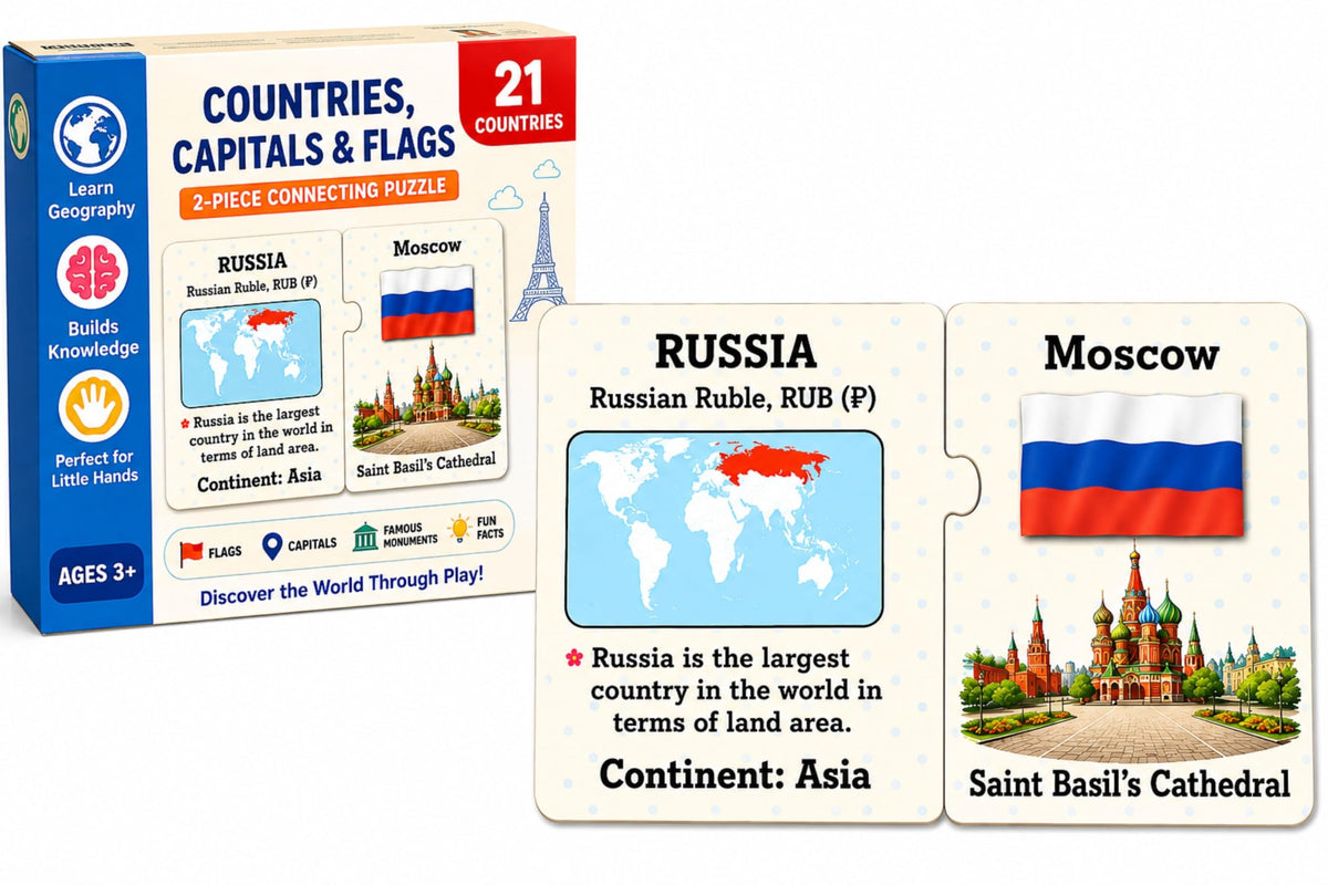 EL FIGO Card Puzzle for Kids | 21 Countries with Flags, Capitals, Currency, Fun Fact & Famous Monuments | Educational Toy Puzzle