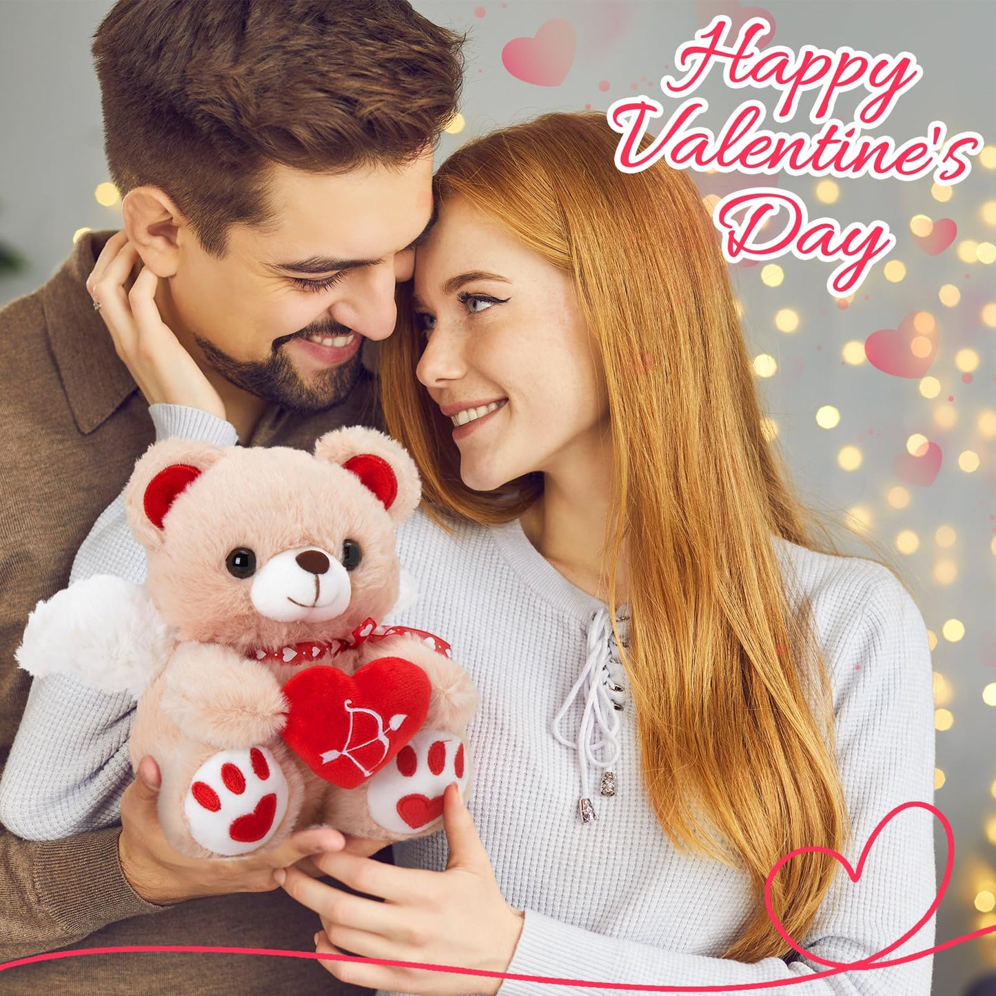 WEWILL 8'' Cute Valentines Teddy Bear Stuffed Animal with Love Heart Cupid Wings Love Bear Soft Plush Toy Valentines Birthday fo