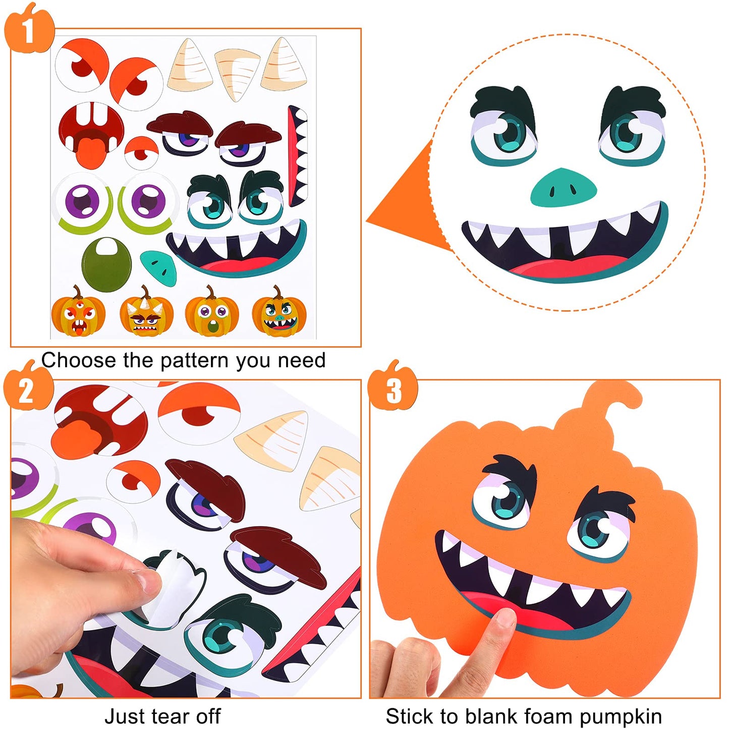 32 Pieces Halloween Foam Pumpkin Craft Kit And Pumpkin Foam Stickers Self Adhesive Halloween Stickers For Kid'S Halloween Party Crafts Decorations (Funny Style)