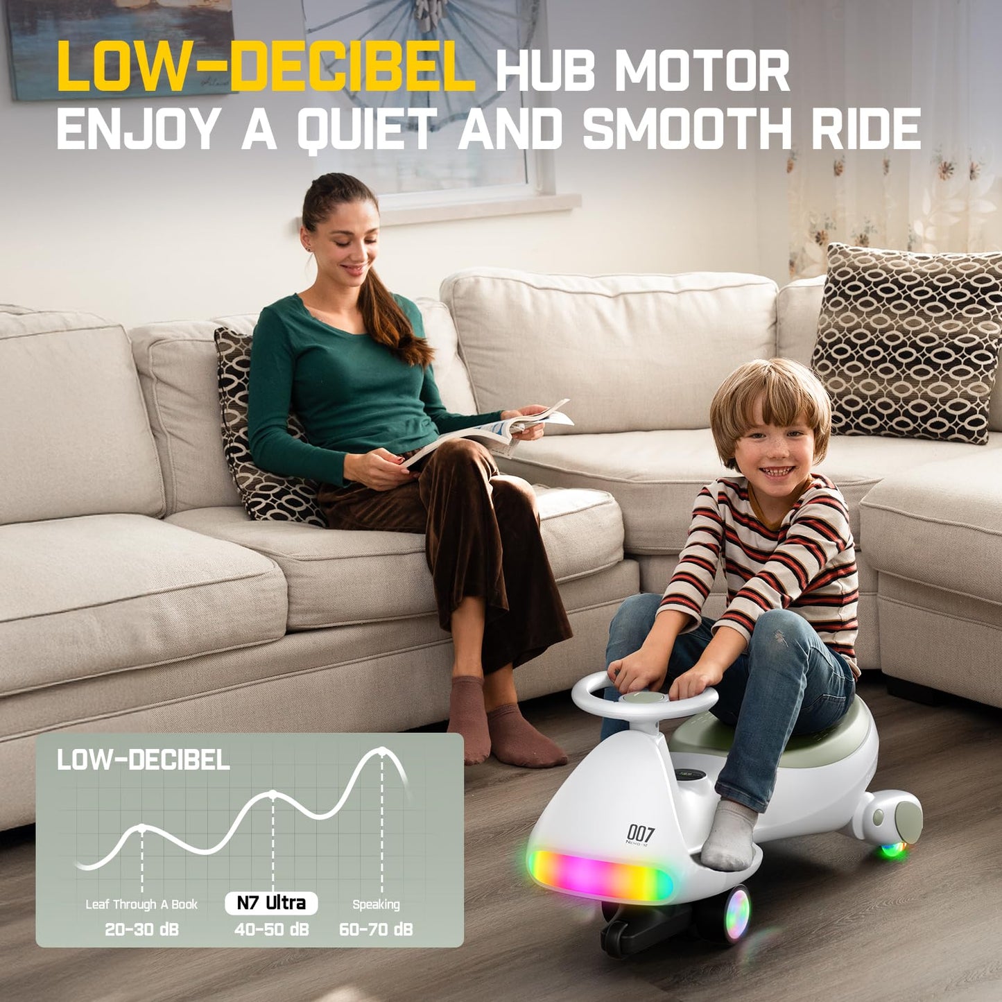 FanttikRide 12V N7 Ultra Electric Wiggle Car with Pedal, Kids Car, MagicMute Motor Swing Car, 2 Speeds, 9 Color Modes, Digital D