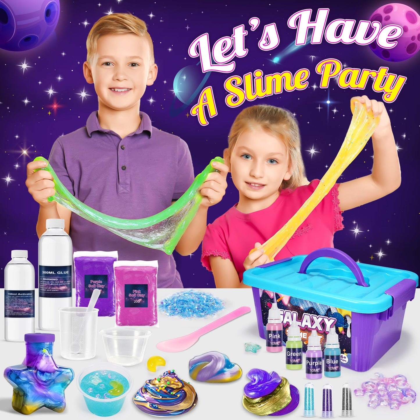 Slime Kit Toys for 6 7 8 9 10 11 12 Year Old Girls Boys Galaxy Slime Making Kit Making Butter Slime Dark Powder to Make Glitter Galactic Slimes Stress Relief Toys Fun Birthday Gifts