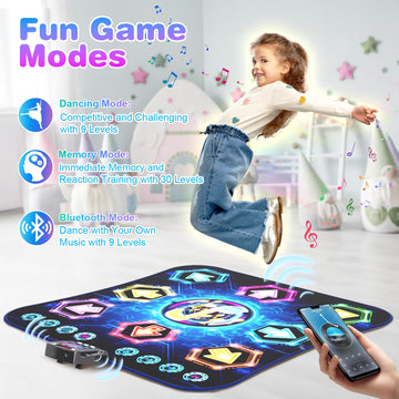 Dance Mat, 2024 Light Up 8-Button Dance Pad With Wireless Bluetooth, Flowing Light Control System With Stands, Kids Music Toys B
