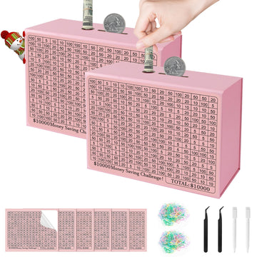 2 Pack Piggy Bank Cash Coin Box, Money Saving Box, Paper Savings Challenge Box, Flexible Saving $10000, $5000, $3000, Money Bank