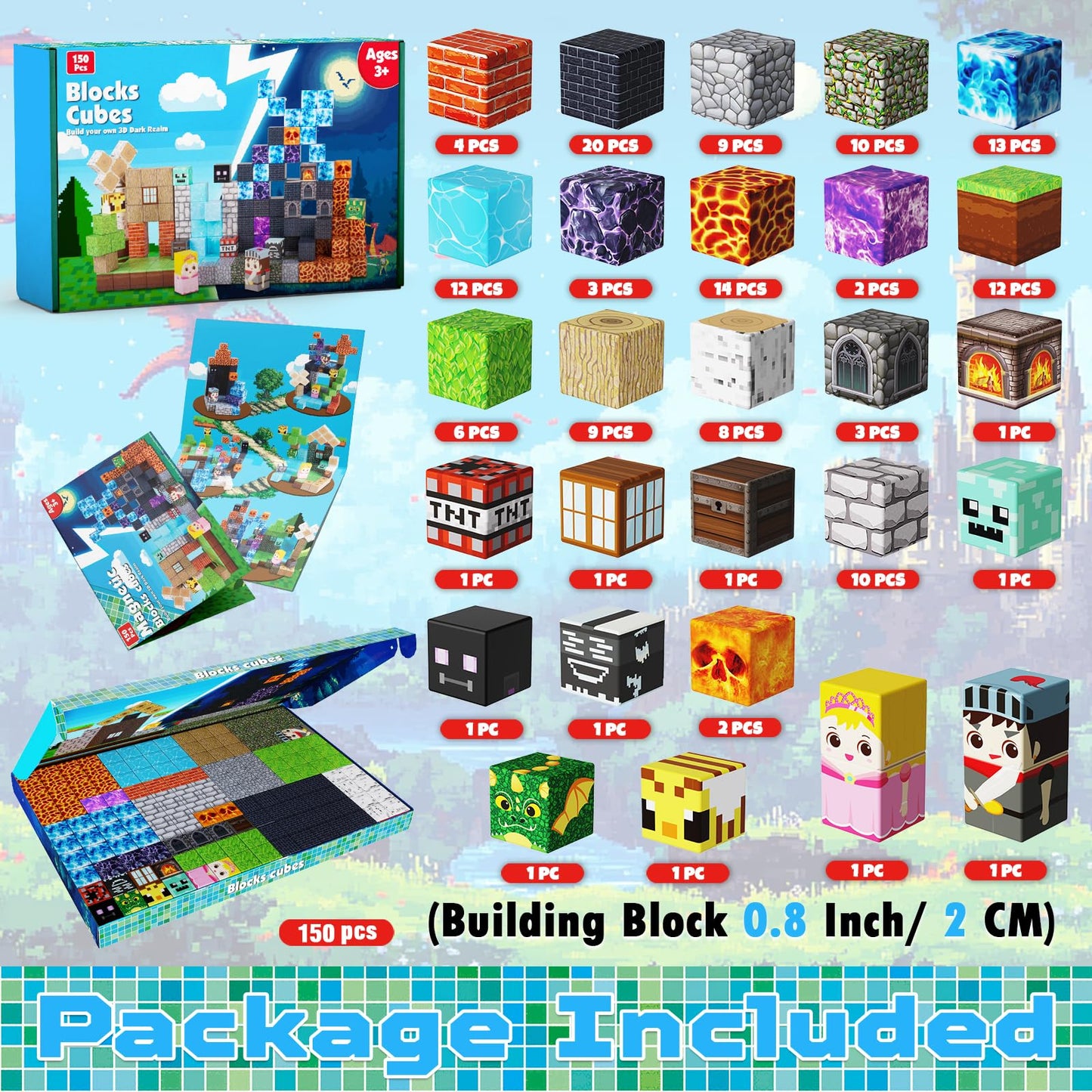 Magnetic Building Blocks - 150Pcs Magnet Block Cubes Dark Hell Forest Castle, Stem Toy Building Sets For Kids Age 3+, Montessori