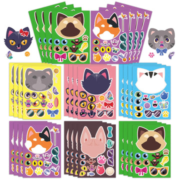 24 Sheets 8.3''  5.9'' Make Your Own Cat Stickers For Toddlers Kids Party Favors, Make A Face Stickers For Kids Activities Suppl