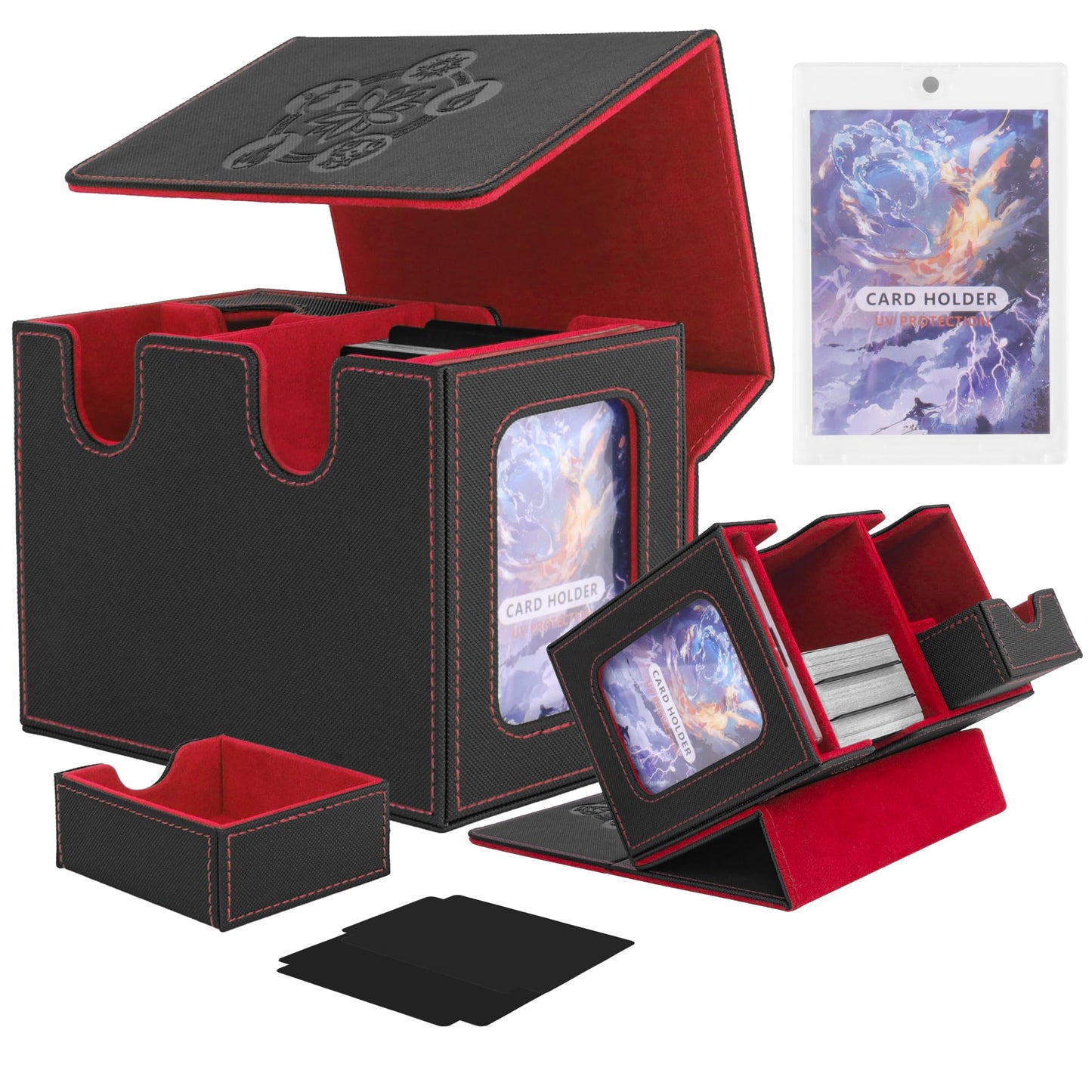 YAXAZA MTG Deck Box with Commander Display Window, Fits 200+ Double-Sleeved Cards, Strong Magnetic PU Leather CardDeck Case with