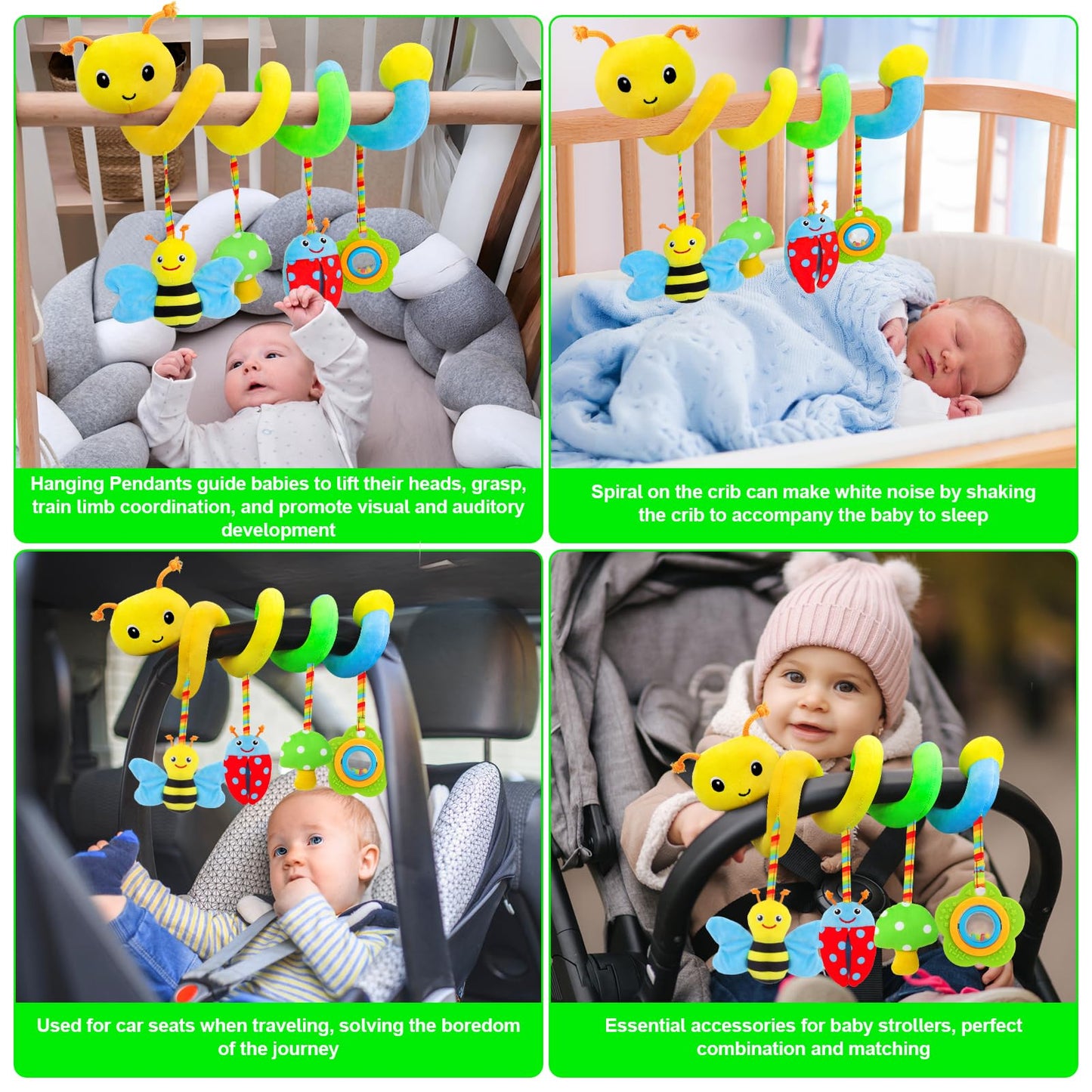 Fpvera Car Seat Toys For Babies 0-6 Months Upgraded Version Spiral Car Seat & Stroller Activity Toy, Soft Plush Hanging Toys With Rattles, Best Gift For Ages 0 And Up