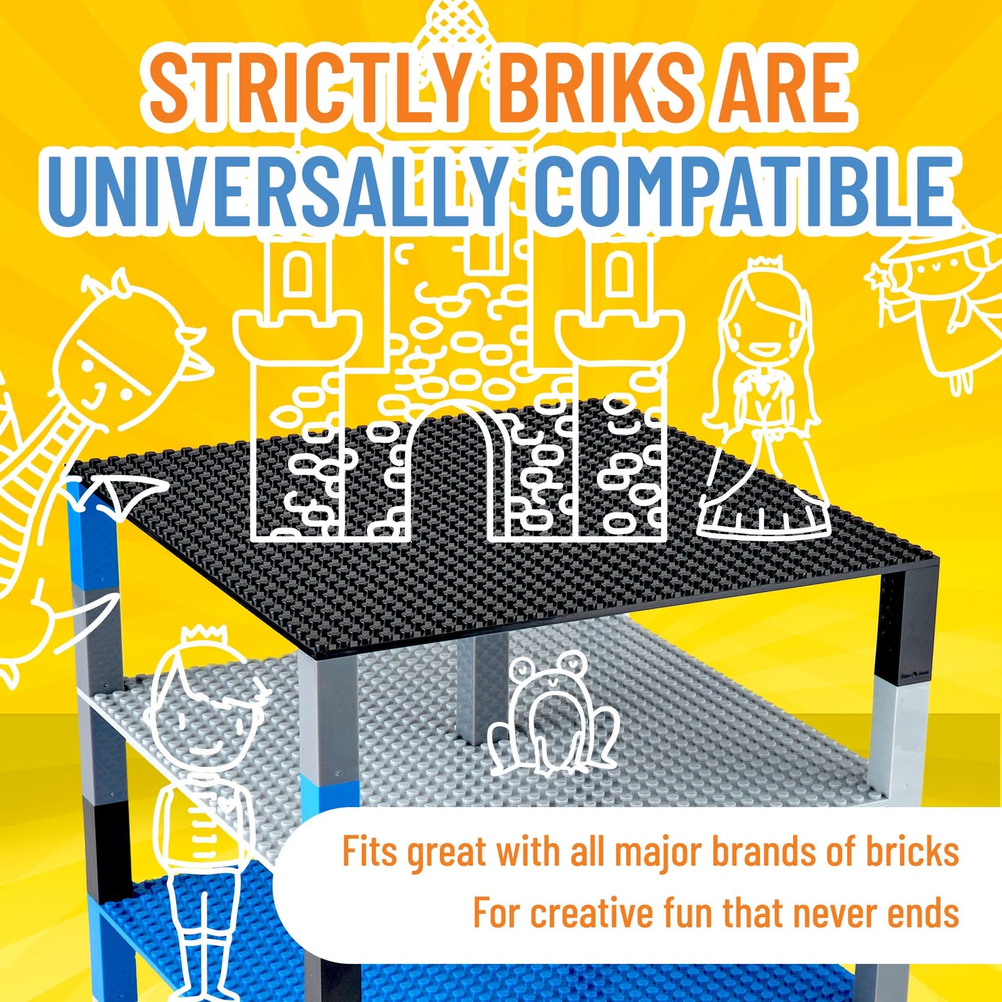 Strictly Briks Compatible With Lego 4 Pack Classic Stackable Baseplates 10X10 In, Building Bricks Plates With 32 X 32 Studs, Tow