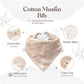 Mikito Organic Cotton Newborn Gift Box  Unisex Baby Gift Set incl. Muslin Lovey Comforter + Bandana Bib + Wooden Teether + Birth Announcement Sign