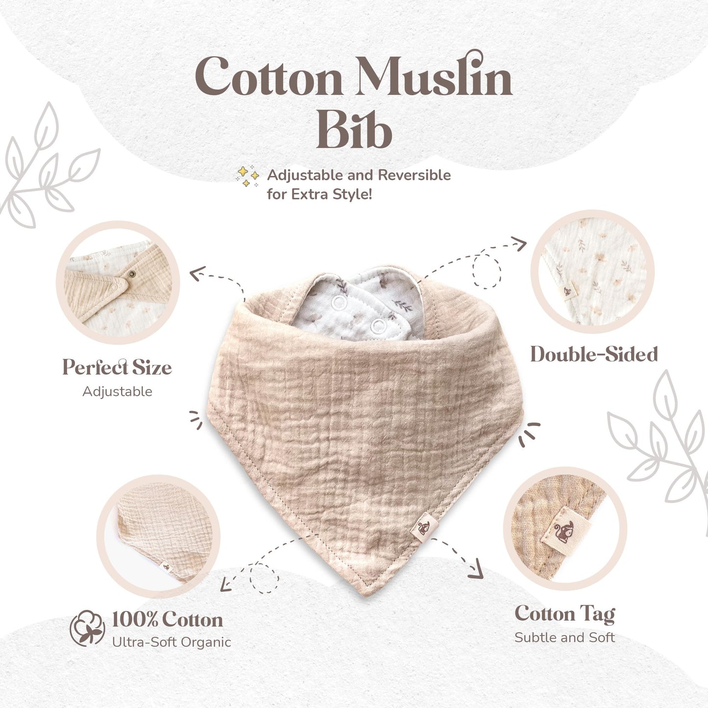 Mikito Organic Cotton Newborn Gift Box  Unisex Baby Gift Set incl. Muslin Lovey Comforter + Bandana Bib + Wooden Teether + Birth Announcement Sign
